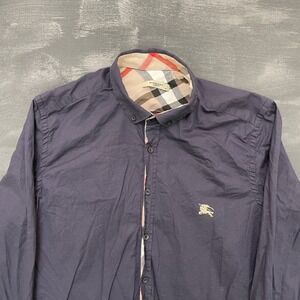 Burberry London Slim Fit Navy Button Down Shirt mens medium